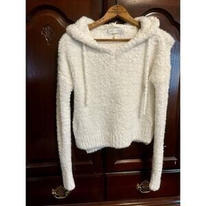 Soft fuzzy white sweater crop top with hood